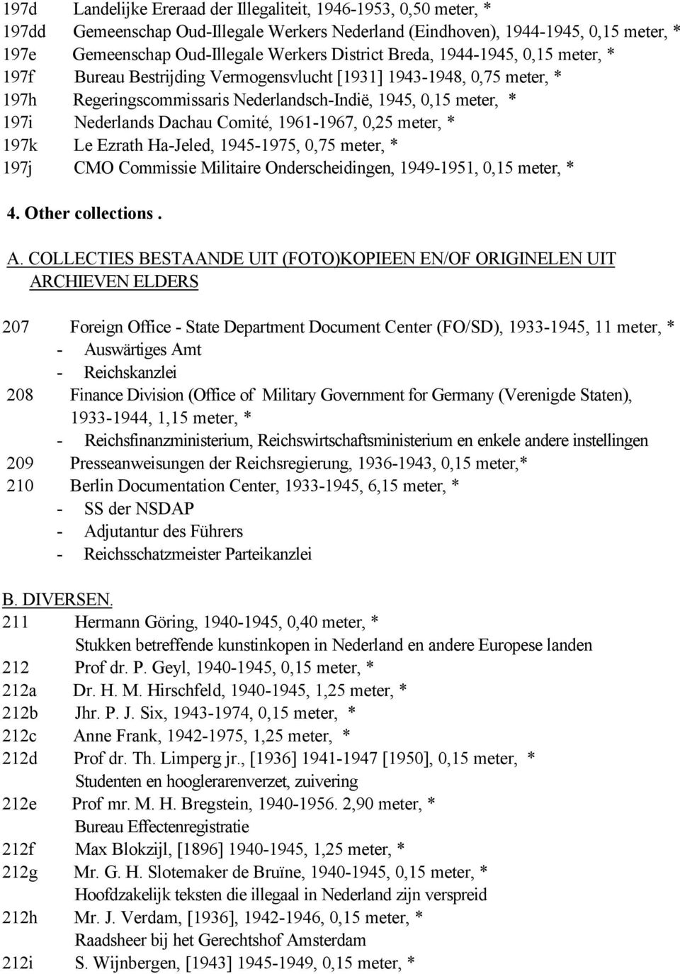 Dachau Comité, 1961-1967, 0,25 meter, * 197k Le Ezrath Ha-Jeled, 1945-1975, 0,75 meter, * 197j CMO Commissie Militaire Onderscheidingen, 1949-1951, 0,15 meter, * 4. Other collections. A.