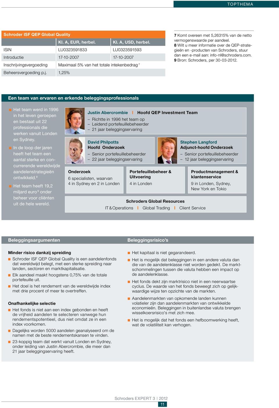 8 Wilt u meer informatie over de QEP-strategieën en -producten van Schroders, stuur dan een e-mail aan: info-nl@schroders.com. 9 Bron: Schroders, per 30-03-2012.