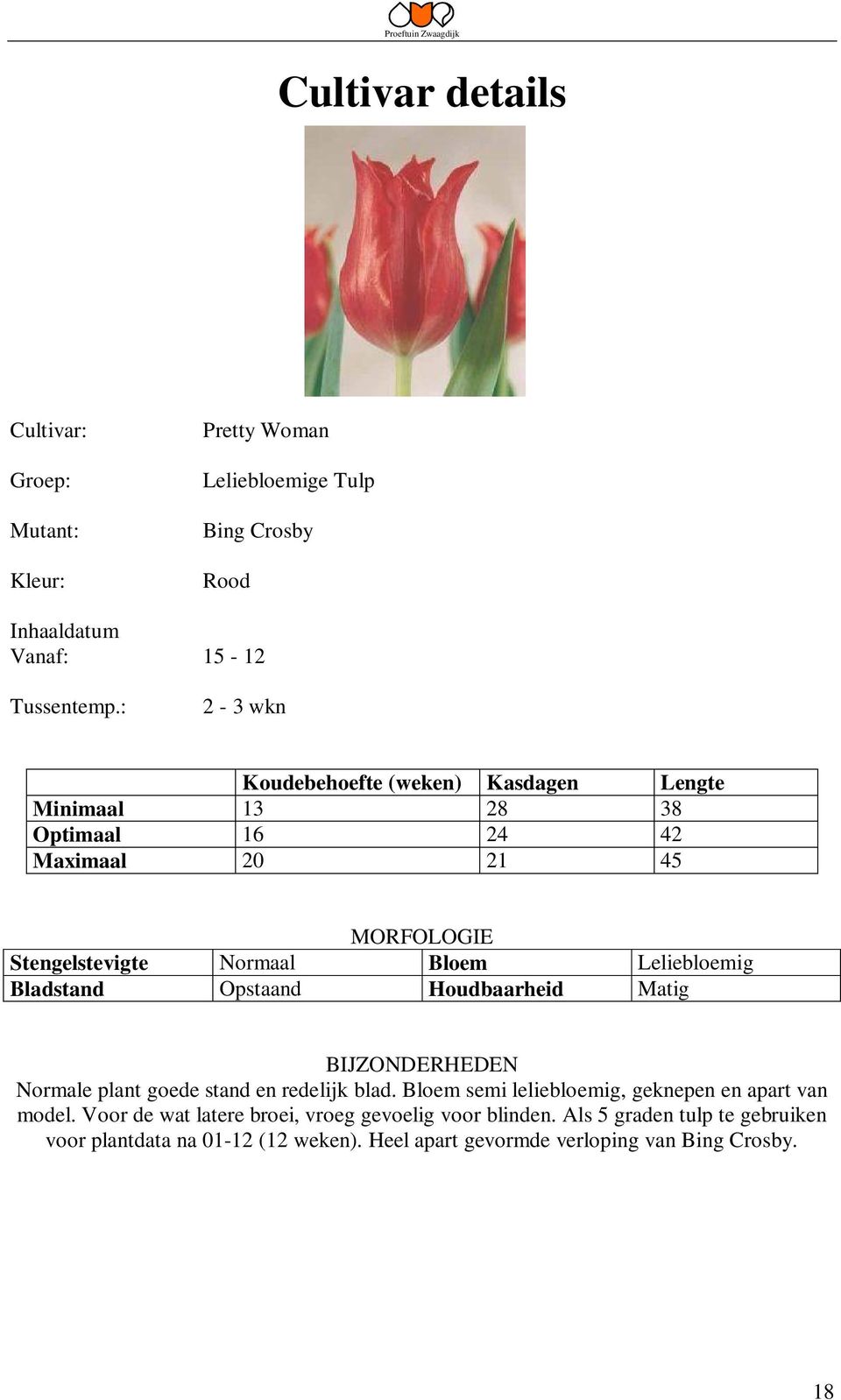 redelijk blad. Bloem semi leliebloemig, geknepen en apart van model.