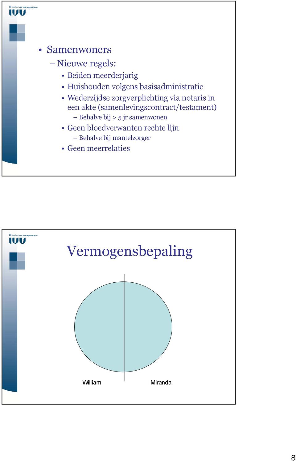 (samenlevingscontract/testament) Behalve bij > 5 jr samenwonen Geen