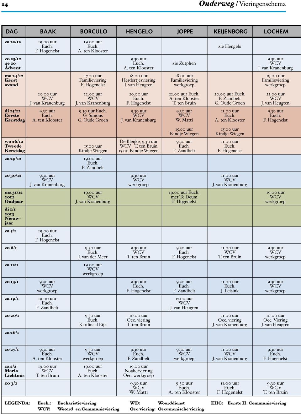 van Heugten werkgroep werkgroep 20.00 uur 22.00 uur 20.00 uur 22.00 uur Euch. 20.00 uur Euch. 22.00 uur WCV WCV Euch. A. ten Klooster F. Zandbelt WCV J. van Kranenburg J. van Kranenburg F.