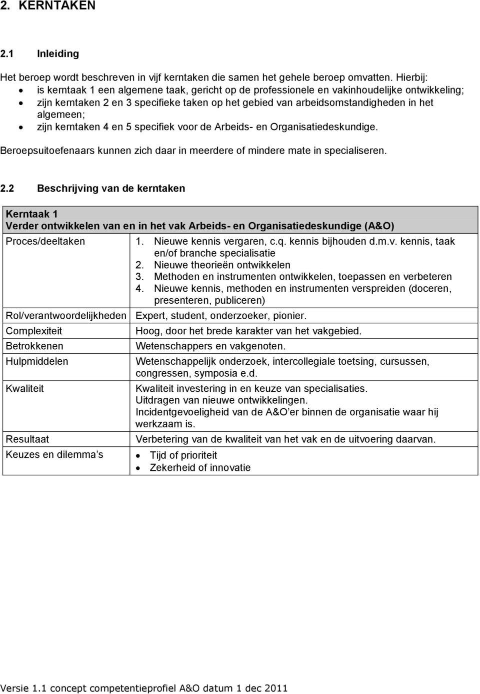 zijn kerntaken 4 en 5 specifiek voor de Arbeids- en Organisatiedeskundige. Beroepsuitoefenaars kunnen zich daar in meerdere of mindere mate in specialiseren. 2.