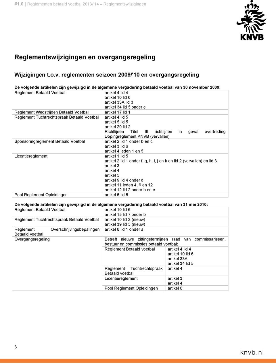 rgangsregeling Wijzigingen t.o.v.