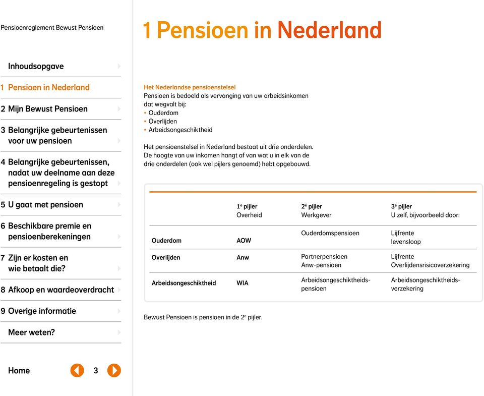 uit drie onderdelen. De hoogte van uw inkomen hangt af van wat u in elk van de drie onderdelen (ook wel pijlers genoemd) hebt opgebouwd.