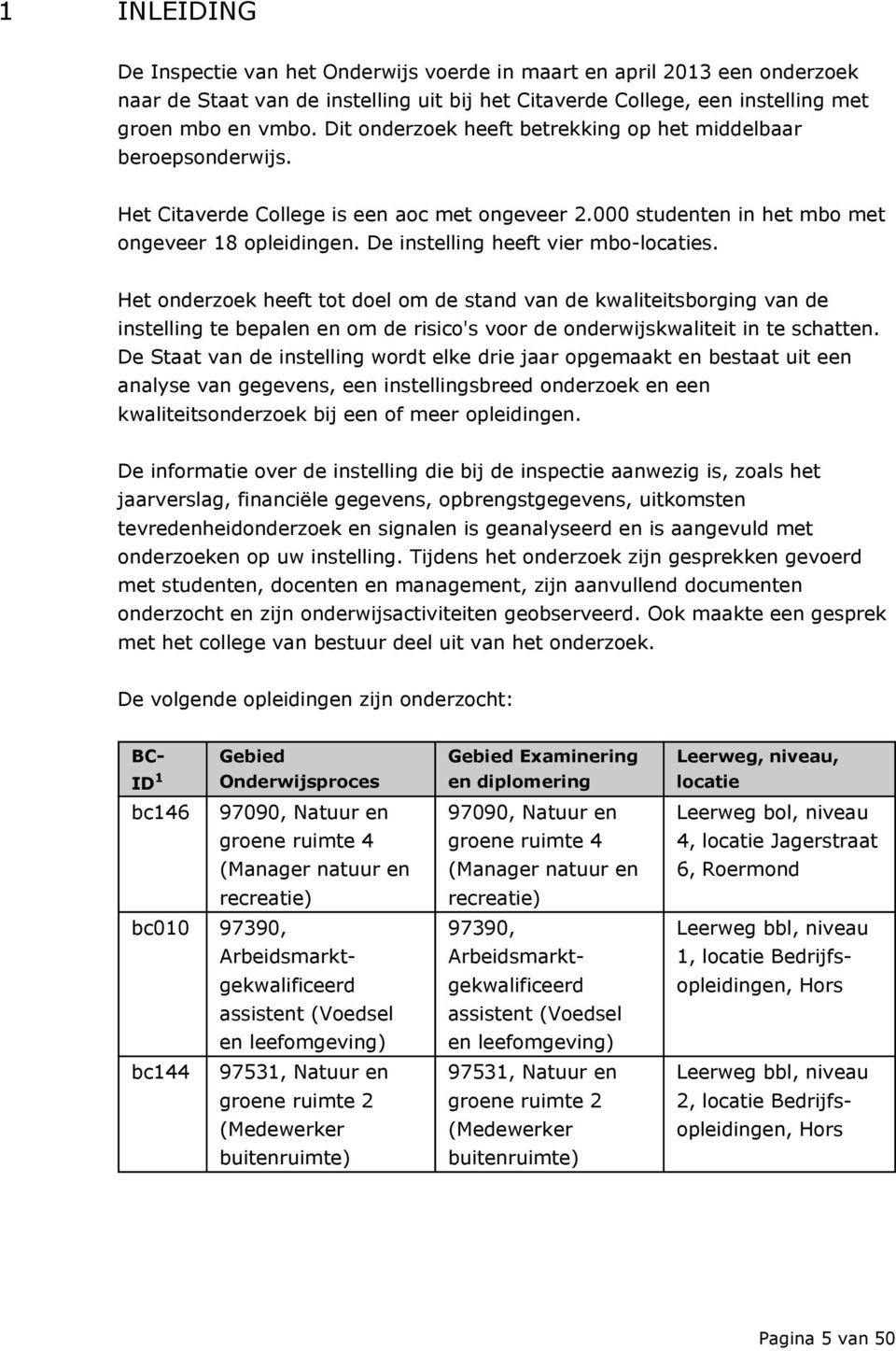 De instelling heeft vier mbo-locaties. Het onderzoek heeft tot doel om de stand van de kwaliteitsborging van de instelling te bepalen en om de risico's voor de onderwijskwaliteit in te schatten.