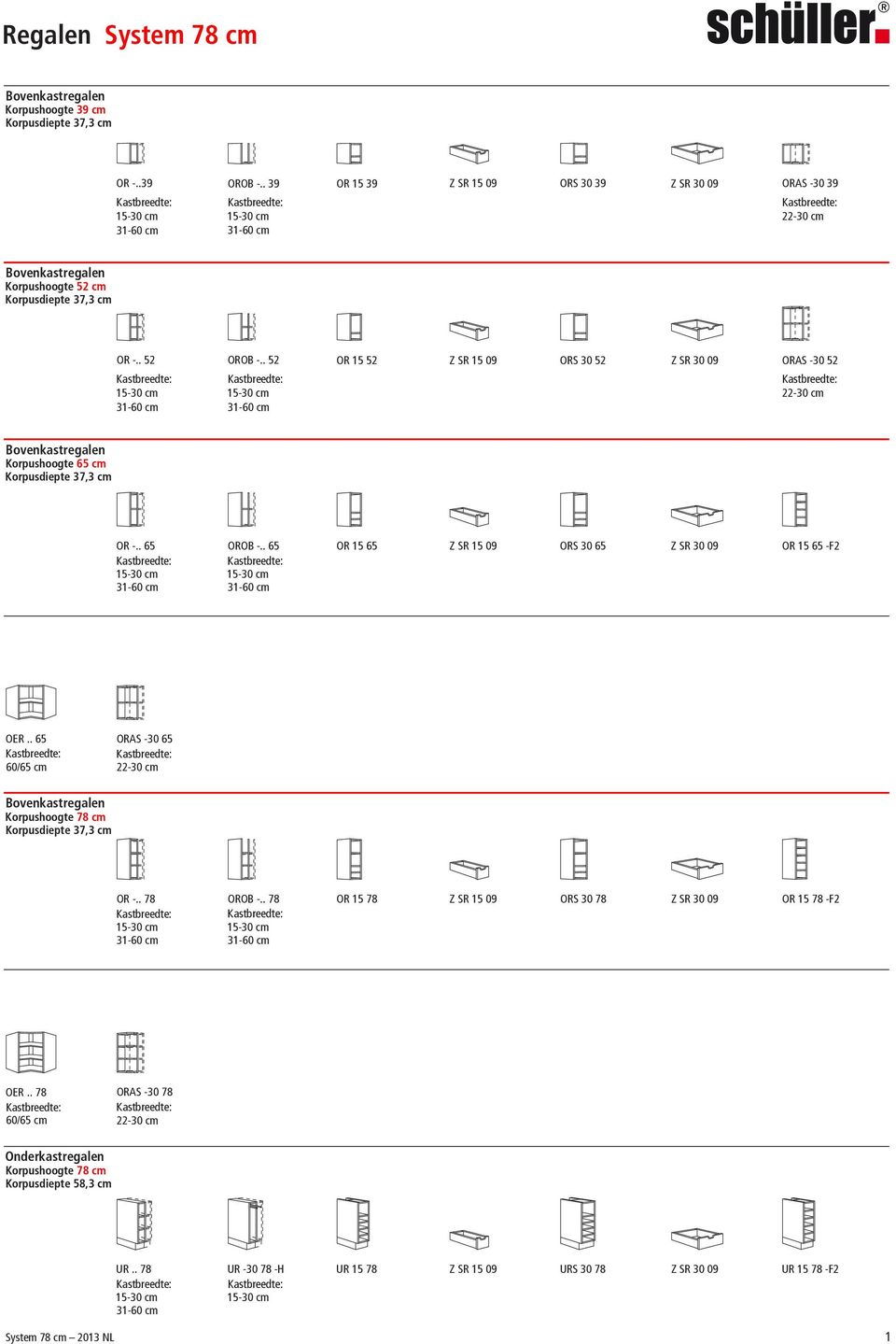 . 52 31-31- OR 15 52 Z SR 15 09 ORS 30 52 Z SR 30 09 ORAS -30 52 Bovenkastregalen Korpushoogte 65 cm OR -.. 65 OROB -.