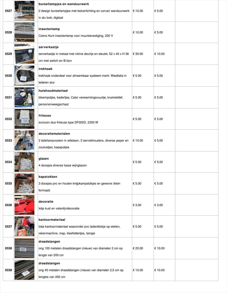 00 0530 trekhaak trekhaak onderdeel voor afneembaar systeem merk: Westfalia in lederen etui 0531 huishoudmateriaal bloempotjes, kadertjes, Calor verwarmingsvuurtje, kruimeldief, personenweegschaal