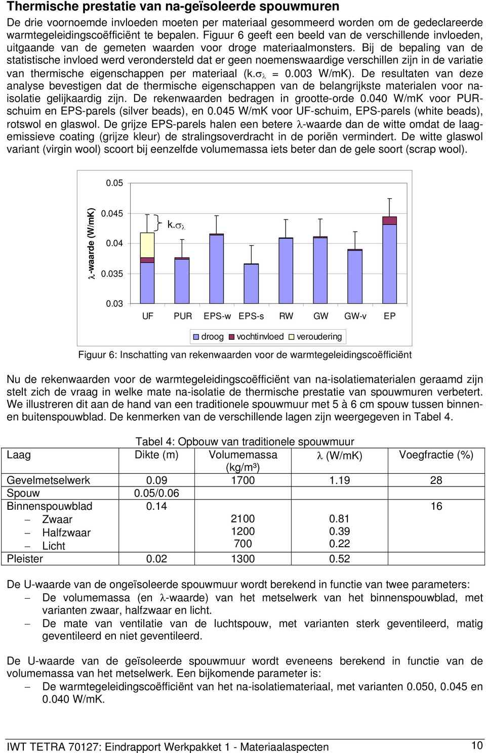 Bij de bepaling van de statistische invloed werd verondersteld dat er geen noemenswaardige verschillen zijn in de variatie van thermische eigenschappen per materiaal (k.σ λ = 0.003 W/mK).