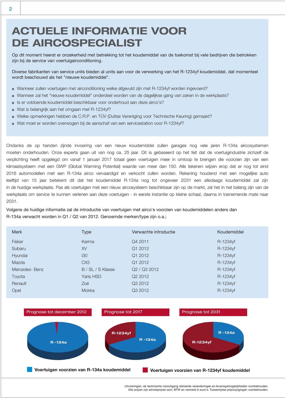 Wanneer zullen voertuigen met airconditioning welke afgevuld zijn met R-1234yf worden ingevoerd?