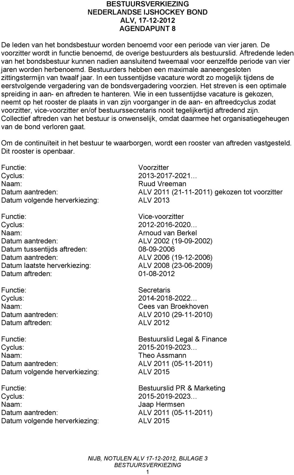 Aftredende leden van het bondsbestuur kunnen nadien aansluitend tweemaal voor eenzelfde periode van vier jaren worden herbenoemd.