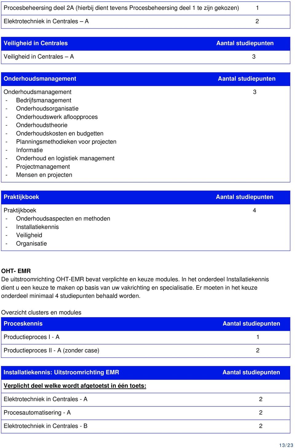 Planningsmethodieken voor projecten - Informatie - Onderhoud en logistiek management - Projectmanagement - Mensen en projecten Praktijkboek Aantal studiepunten Praktijkboek 4 - Onderhoudsaspecten en