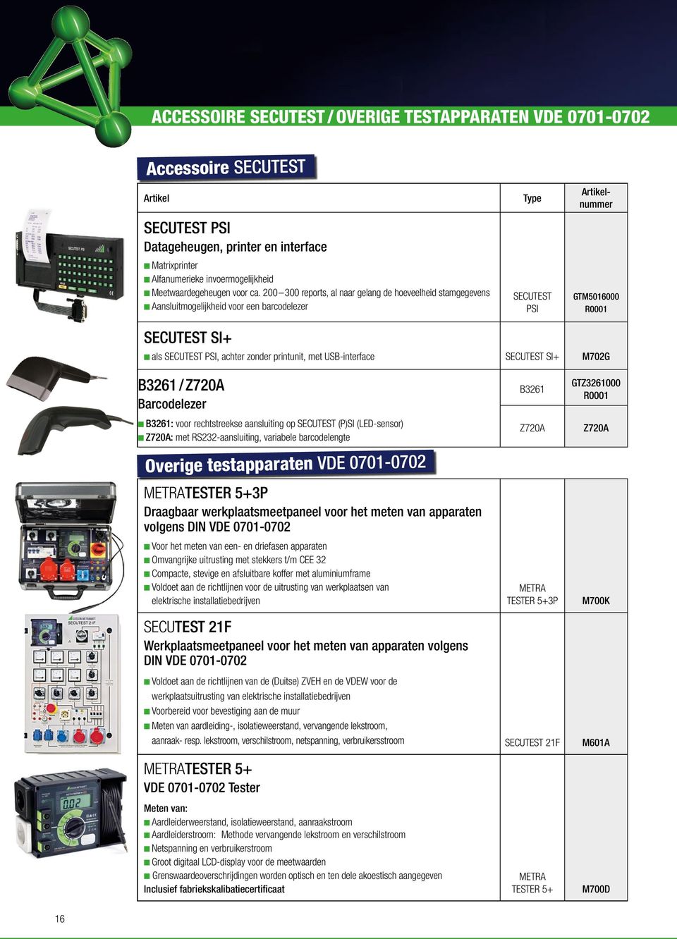 200 300 reports, al naar gelang de hoeveelheid stamgegevens n Aansluitmogelijkheid voor een barcodelezer SECUTEST PSI GTM5016000 R0001 SECUTEST SI+ n als SECUTEST PSI, achter zonder printunit, met