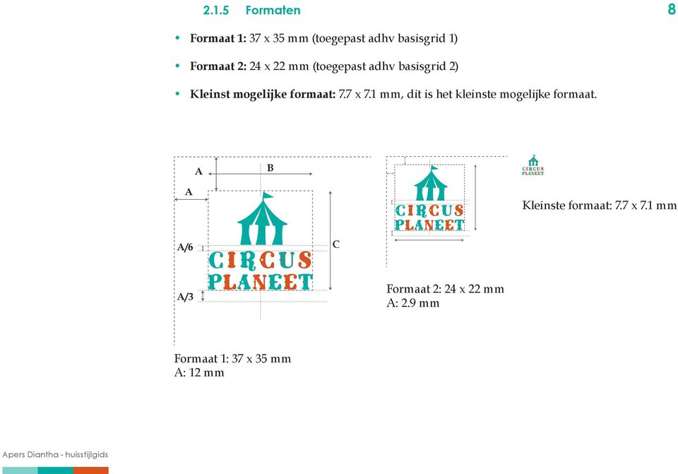 mm, dit is het kleinste mogelijke formaat. A B A Kleinste formaat: 7.7 x 7.