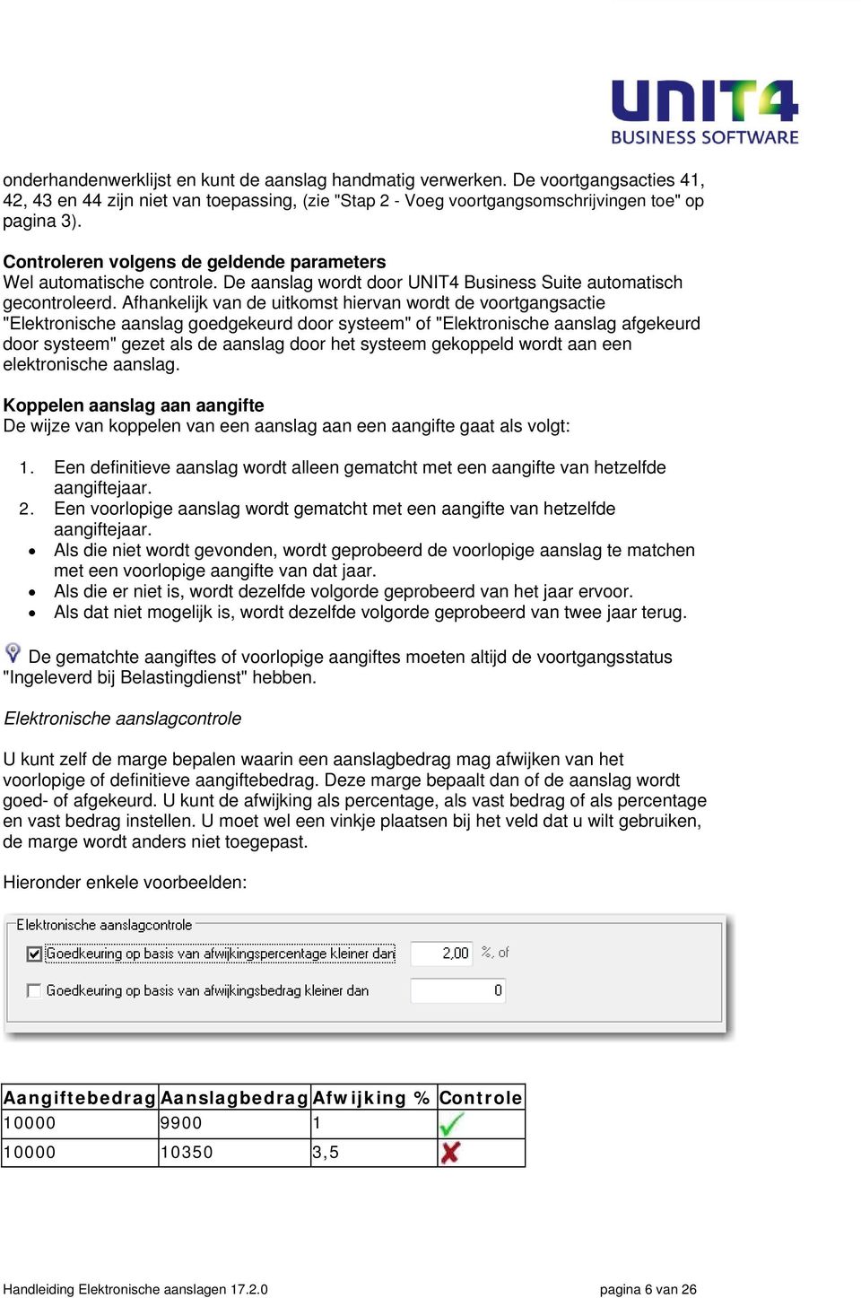 Afhankelijk van de uitkomst hiervan wordt de voortgangsactie "Elektronische aanslag goedgekeurd door systeem" of "Elektronische aanslag afgekeurd door systeem" gezet als de aanslag door het systeem