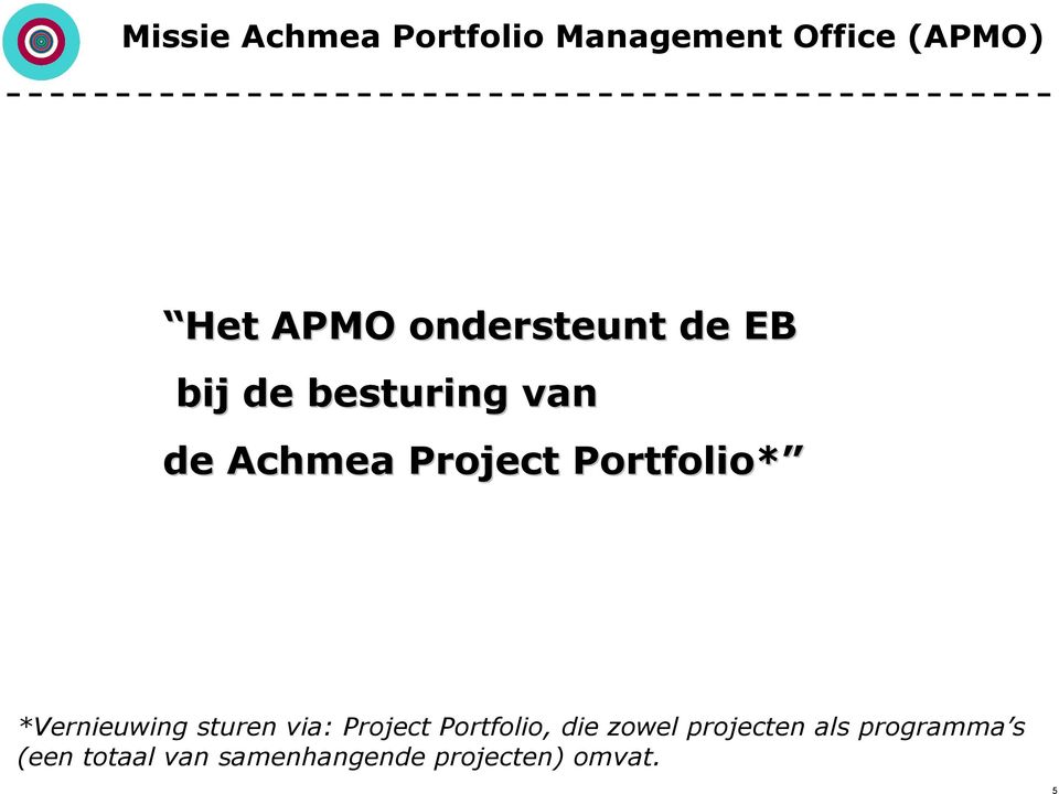 Portfolio* *Vernieuwing sturen via: Project Portfolio, die