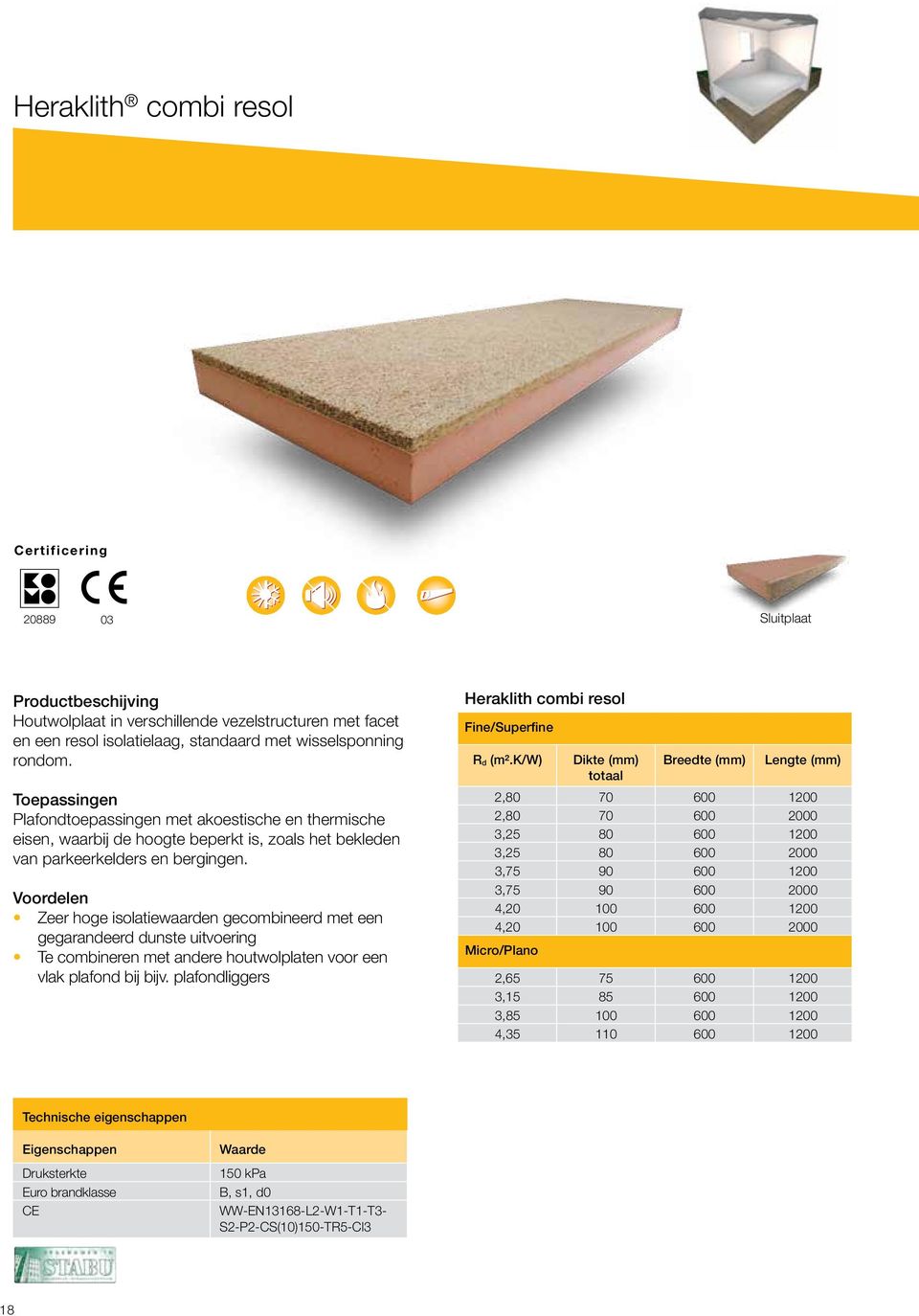 Voordelen Zeer hoge isolatiewaarden gecombineerd met een gegarandeerd dunste uitvoering Te combineren met andere houtwolplaten voor een vlak plafond bij bijv.