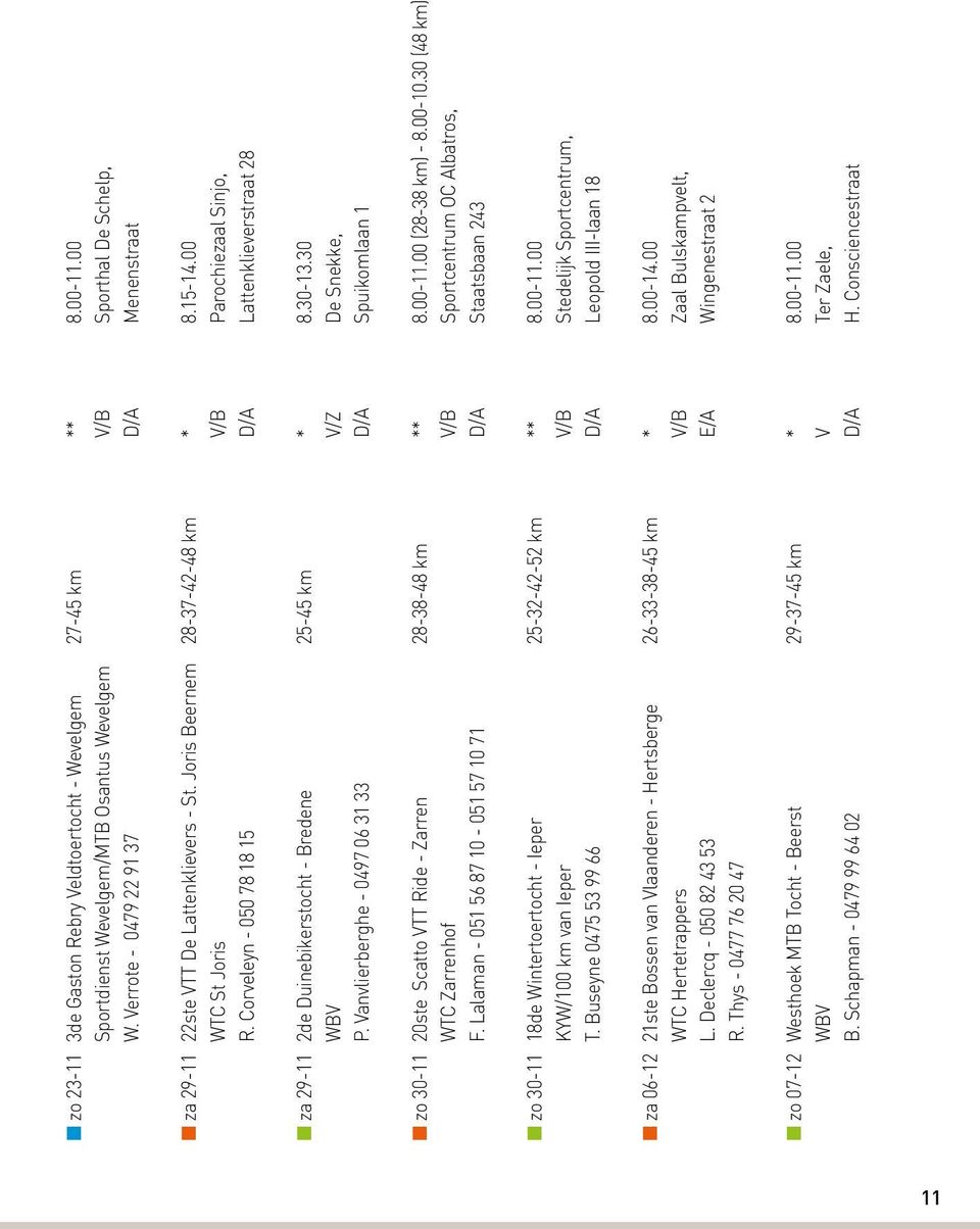 Corveleyn - 050 78 18 15 D/A Lattenklieverstraat 28 za 29-11 2de Duinebikerstocht - Bredene 25-45 km * 8.30-13.30 WBV V/Z De Snekke, P.