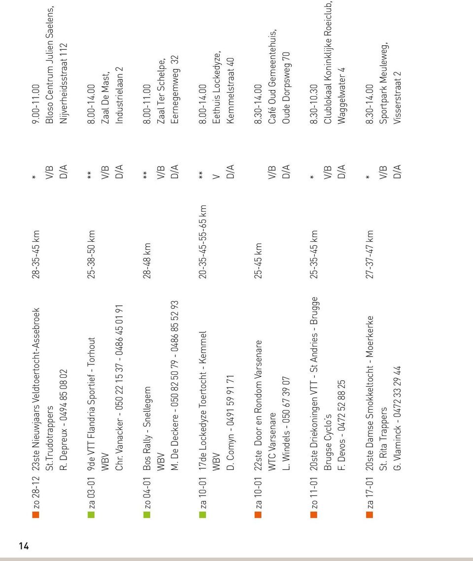 Vanacker - 050 22 15 37-0486 45 01 91 D/A Industrielaan 2 zo 04-01 Bos Rally - Snellegem 28-48 km ** 8.00-11.00 WBV V/B Zaal Ter Schelpe, M.