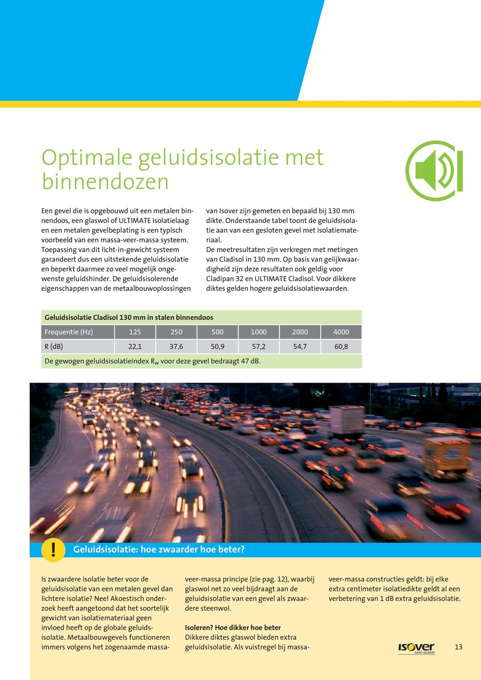 De geluidsisolerende eigenschappen van de metaalbouwoplossingen van Isover zijn gemeten en bepaald bij 130 mm dikte.