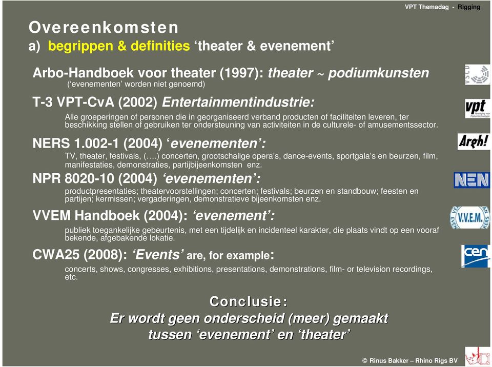 culturele- of amusementssector. NERS 1.002-1 (2004) evenementen : TV, theater, festivals, (.