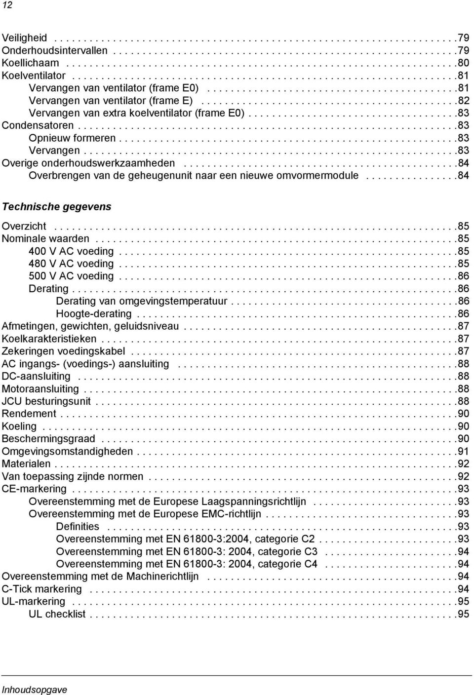 ...........................................82 Vervangen van extra koelventilator (frame E0)....................................83 Condensatoren.................................................................83 Opnieuw formeren.