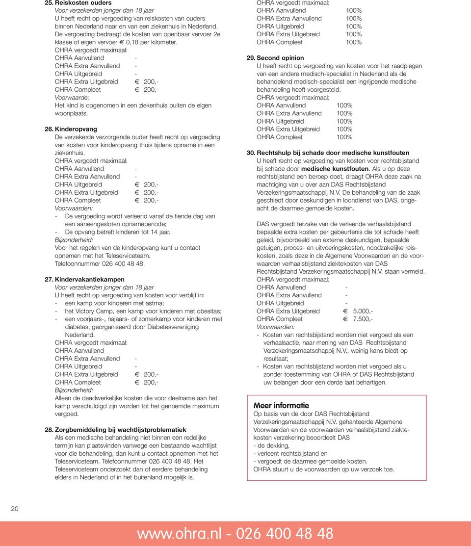 Kinderopvang De verzekerde verzorgende ouder heeft recht op vergoeding van kosten voor kinderopvang thuis tijdens opname in een ziekenhuis.