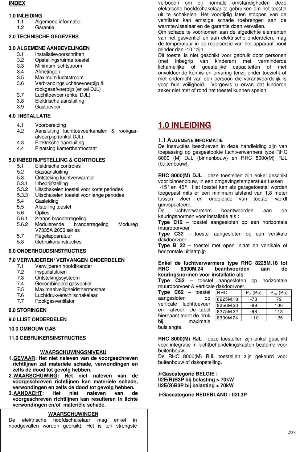 1 Voorbereiding 4.2 Aansluiting luchttoevoerkanalen & rookgasafvoerpijp (enkel DJL) 4.3 Elektrische aansluiting 4.4 Plaatsing kamerthermostaat 5.0 INBEDRIJFSTELLING & CONTROLES 5.