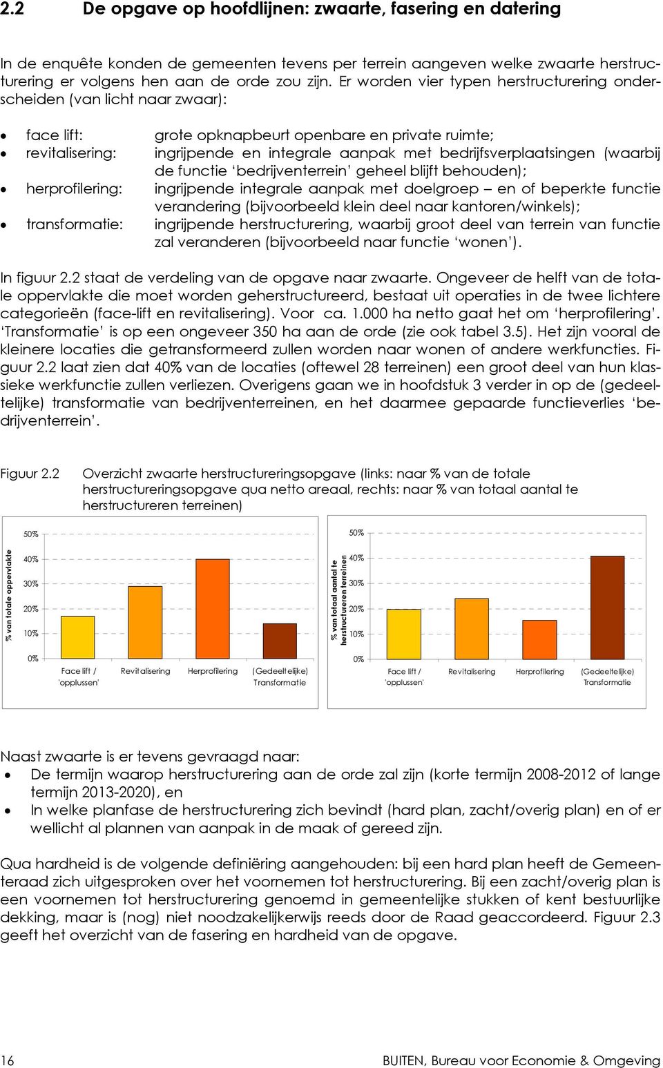 bedrijfsverplaatsingen (waarbij de functie bedrijventerrein geheel blijft behouden); herprofilering: ingrijpende integrale aanpak met doelgroep en of beperkte functie verandering (bijvoorbeeld klein