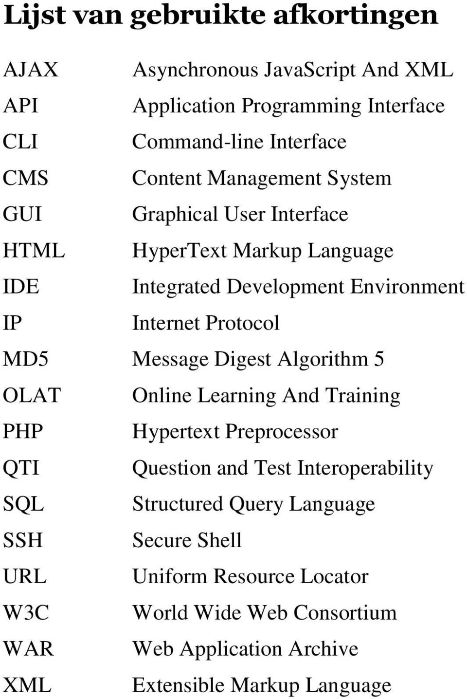 Protocol MD5 Message Digest Algorithm 5 OLAT Online Learning And Training PHP Hypertext Preprocessor QTI Question and Test Interoperability SQL