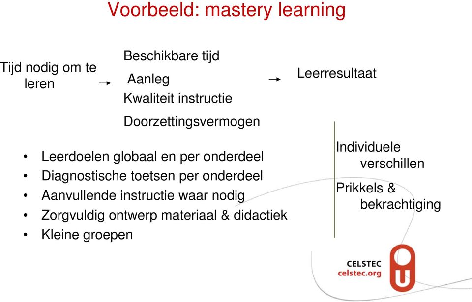 Diagnostische toetsen per onderdeel Aanvullende instructie waar nodig Zorgvuldig