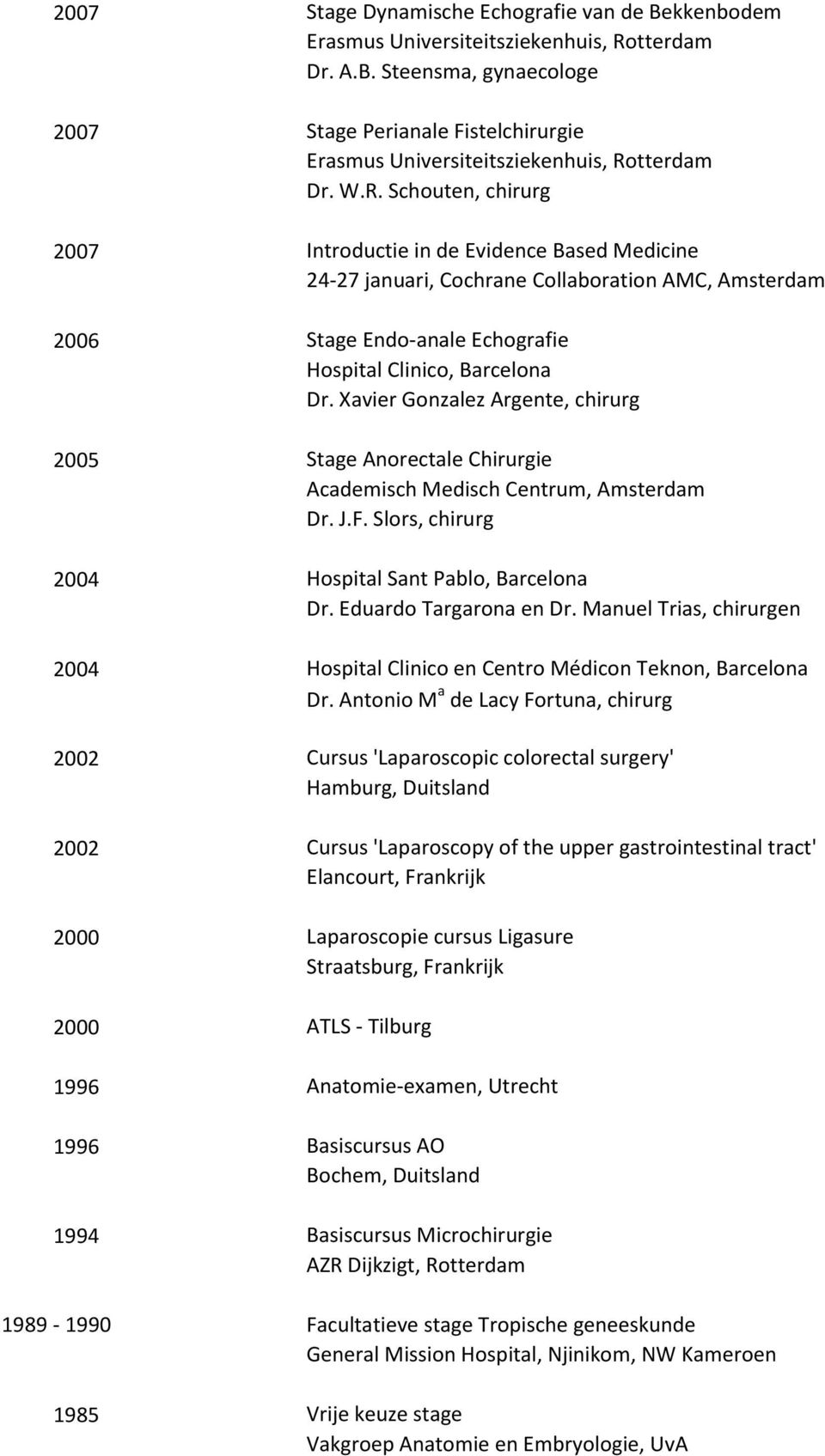 tterdam Dr. A.B. Steensma, gynaecologe Stage Perianale Fistelchirurgie Erasmus Universiteitsziekenhuis, Ro