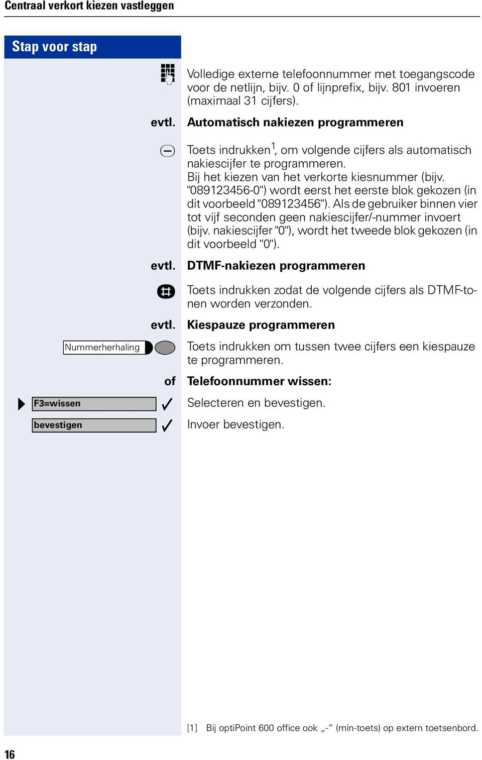 "089123456-0") wordt eerst het eerste blok gekozen (in dit voorbeeld "089123456"). Als de gebruiker binnen vier tot vijf seconden geen nakiescijfer/-nummer invoert (bijv.