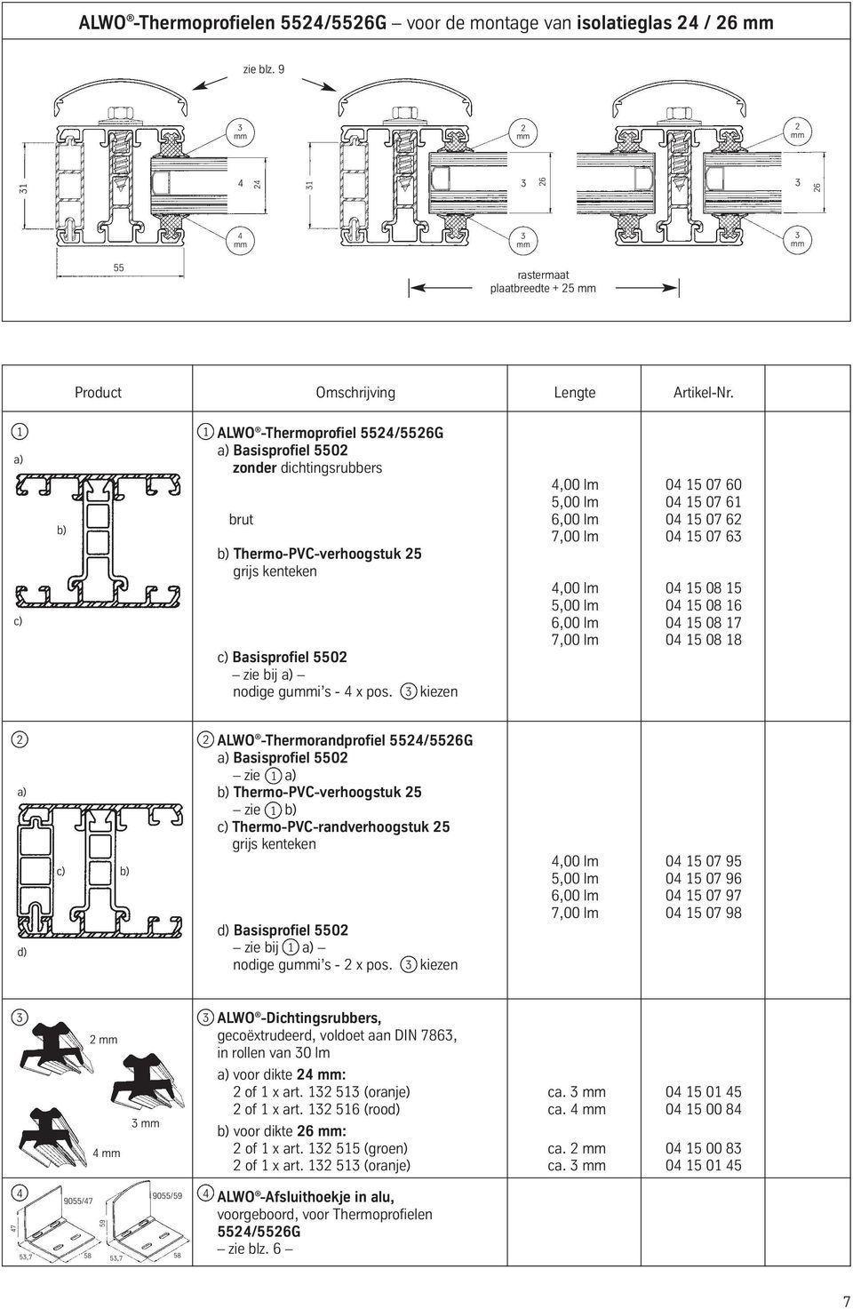 kiezen d) c) b) ALWO -Thermorandprofiel /6G Basisprofiel 0 zie b) Thermo-PVC-verhoogstuk zie b) c) Thermo-PVC-randverhoogstuk grijs kenteken d) Basisprofiel 0 zie bij nodige gui s - x pos.