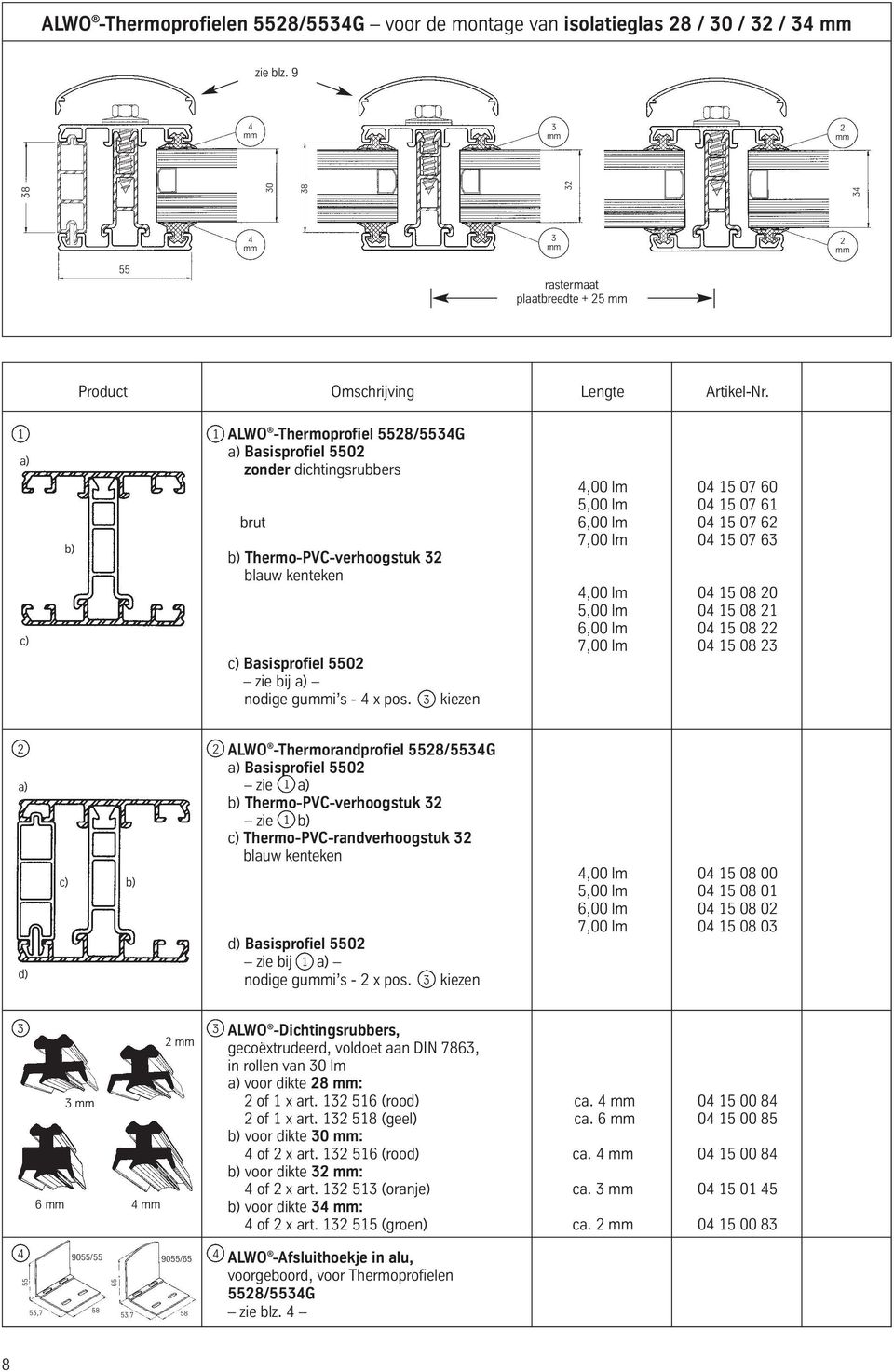 kiezen d) c) b) ALWO -Thermorandprofiel 8/G Basisprofiel 0 zie b) Thermo-PVC-verhoogstuk zie b) c) Thermo-PVC-randverhoogstuk blauw kenteken d) Basisprofiel 0 zie bij nodige gui s - x pos.