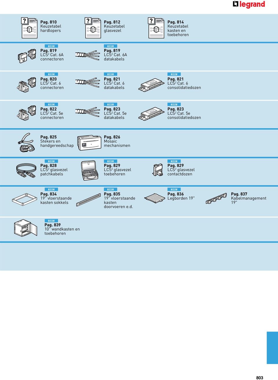 823 LCS 2 Cat. 5e consolidatiedozen Pag. 825 Stekers en handgereedschap Pag. 826 Mosaic mechanismen Pag. 828 LCS 2 glasvezel patchkabels Pag. 829 LCS 2 glasvezel toebehoren Pag.