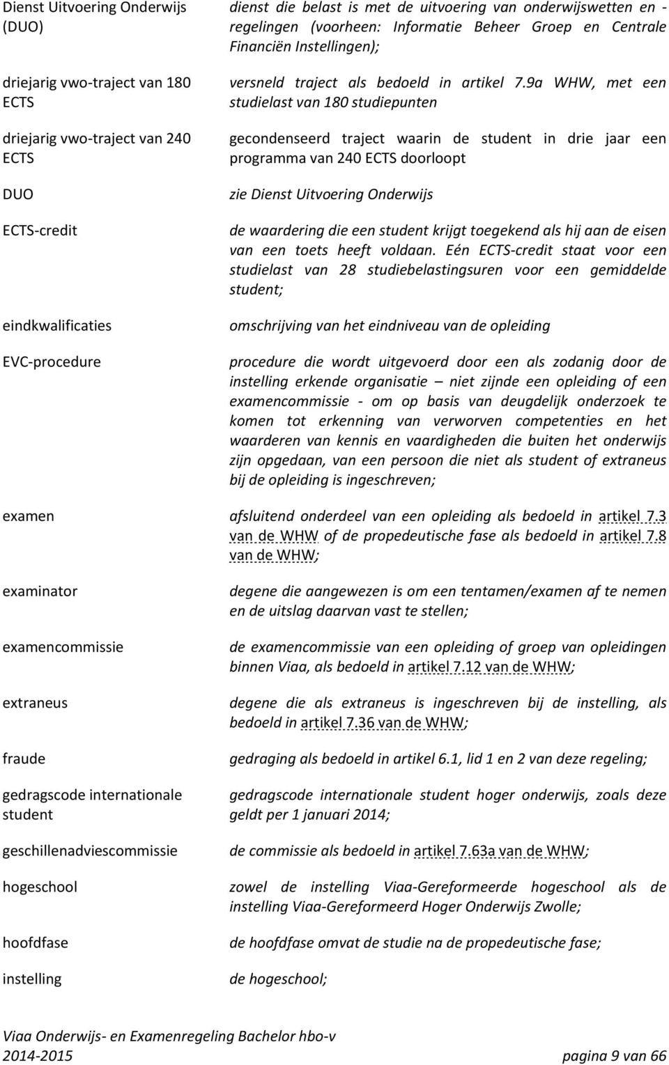 9a WHW, met een studielast van 180 studiepunten gecondenseerd traject waarin de student in drie jaar een programma van 240 ECTS doorloopt zie Dienst Uitvoering Onderwijs de waardering die een student