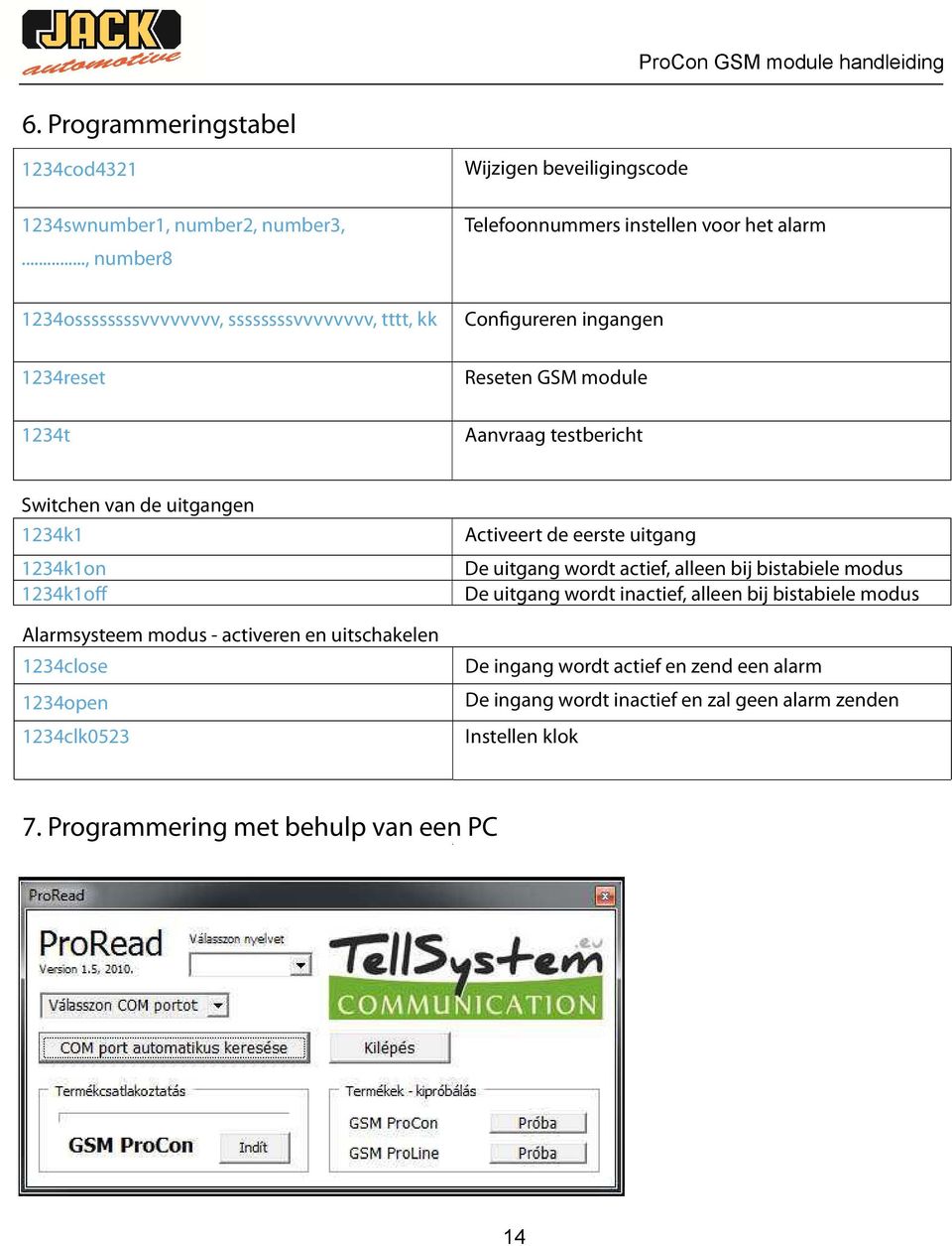 testbericht Switchen van de uitgangen 1234k1 1234k1on 1234k1off Alarmsysteem modus - activeren en uitschakelen 1234close 1234open 1234clk0523 Activeert de eerste uitgang