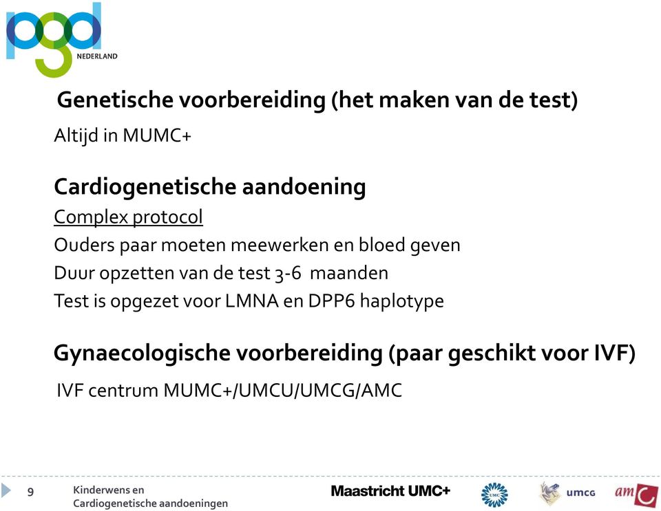 opzetten van de test 3-6 maanden Test is opgezet voor LMNA en DPP6 haplotype