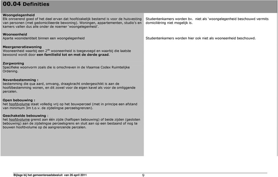 niet als woongelegenheid beschouwd vermits domiciliëring niet mogelijk is. Studentenkamers worden hier ook niet als wooneenheid beschouwd.