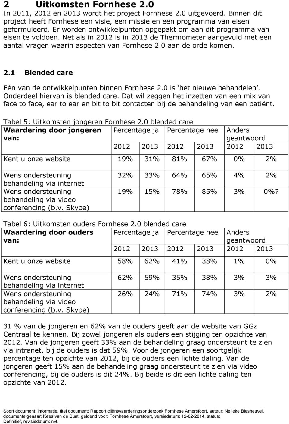 0 aan de orde komen. 2.1 Blended care Eén van de ontwikkelpunten binnen Fornhese 2.0 is het nieuwe behandelen. Onderdeel hiervan is blended care.