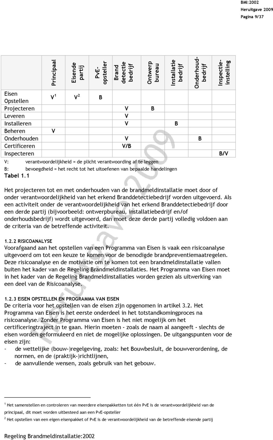 1 PvEopsteller Inspectieinstelling B/V Het projecteren tot en met onderhouden van de brandmeldinstallatie moet door of onder verantwoordelijkheid van het erkend Branddetectiebedrijf worden uitgevoerd.