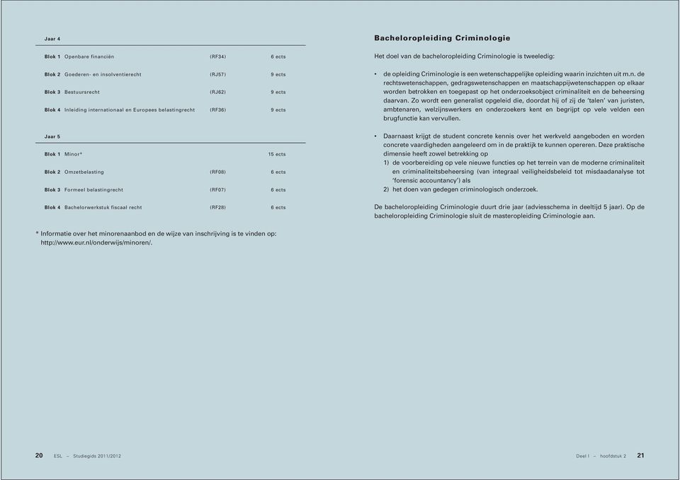 doel van de bacheloropleiding Criminologie is tweeledig: de opleiding Criminologie is een wetenschappelijke opleiding waarin inzichten uit m.n. de rechtswetenschappen, gedragswetenschappen en maatschappijwetenschappen op elkaar worden betrokken en toegepast op het onderzoeksobject criminaliteit en de beheersing daarvan.