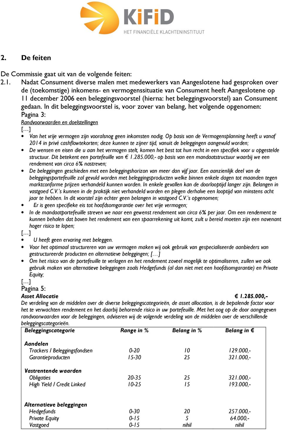 beleggingsvoorstel (hierna: het beleggingsvoorstel) aan Consument gedaan.