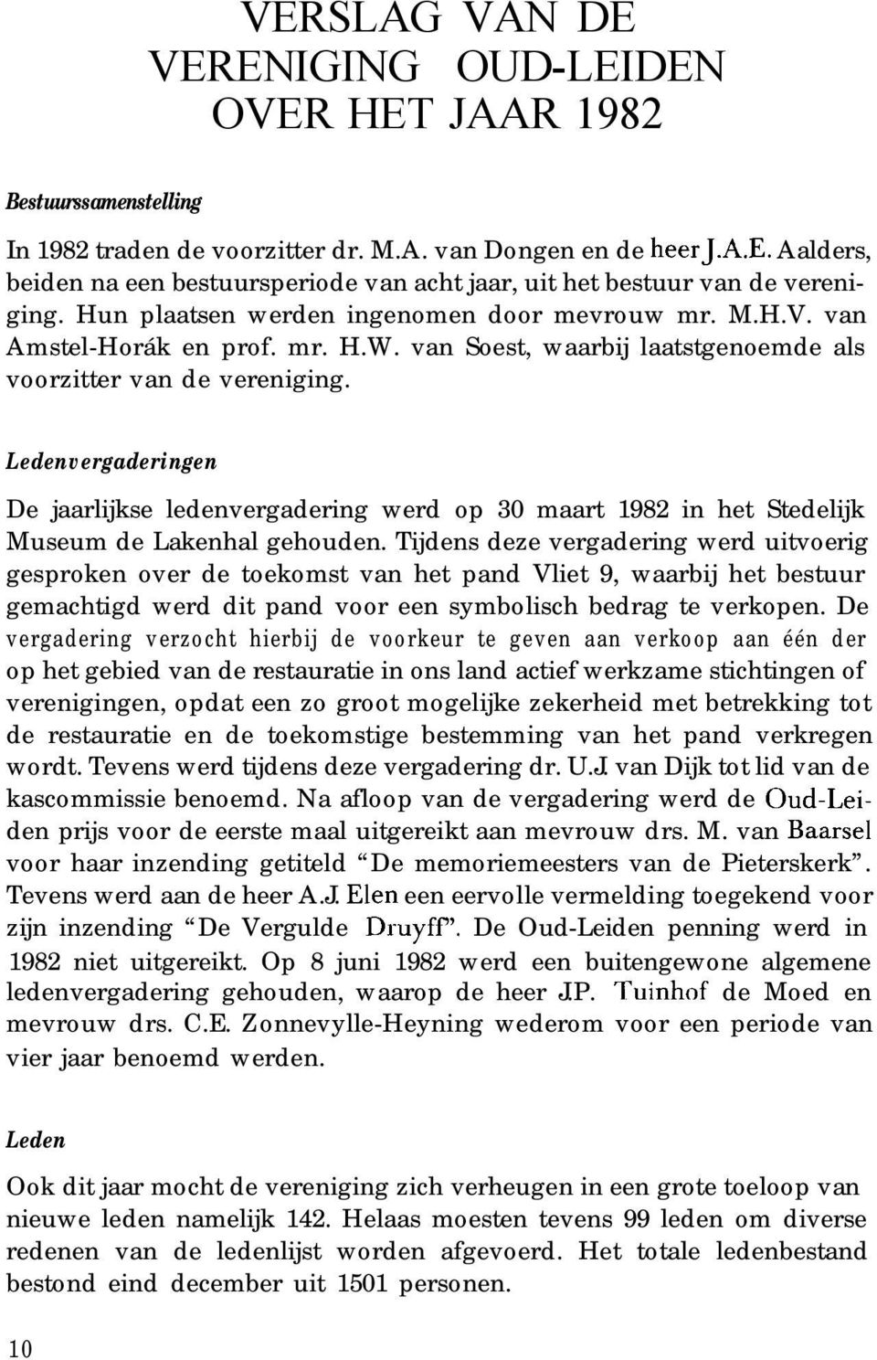 Ledenvergaderingen De jaarlijkse ledenvergadering werd op 30 maart 1982 in het Stedelijk Museum de Lakenhal gehouden.