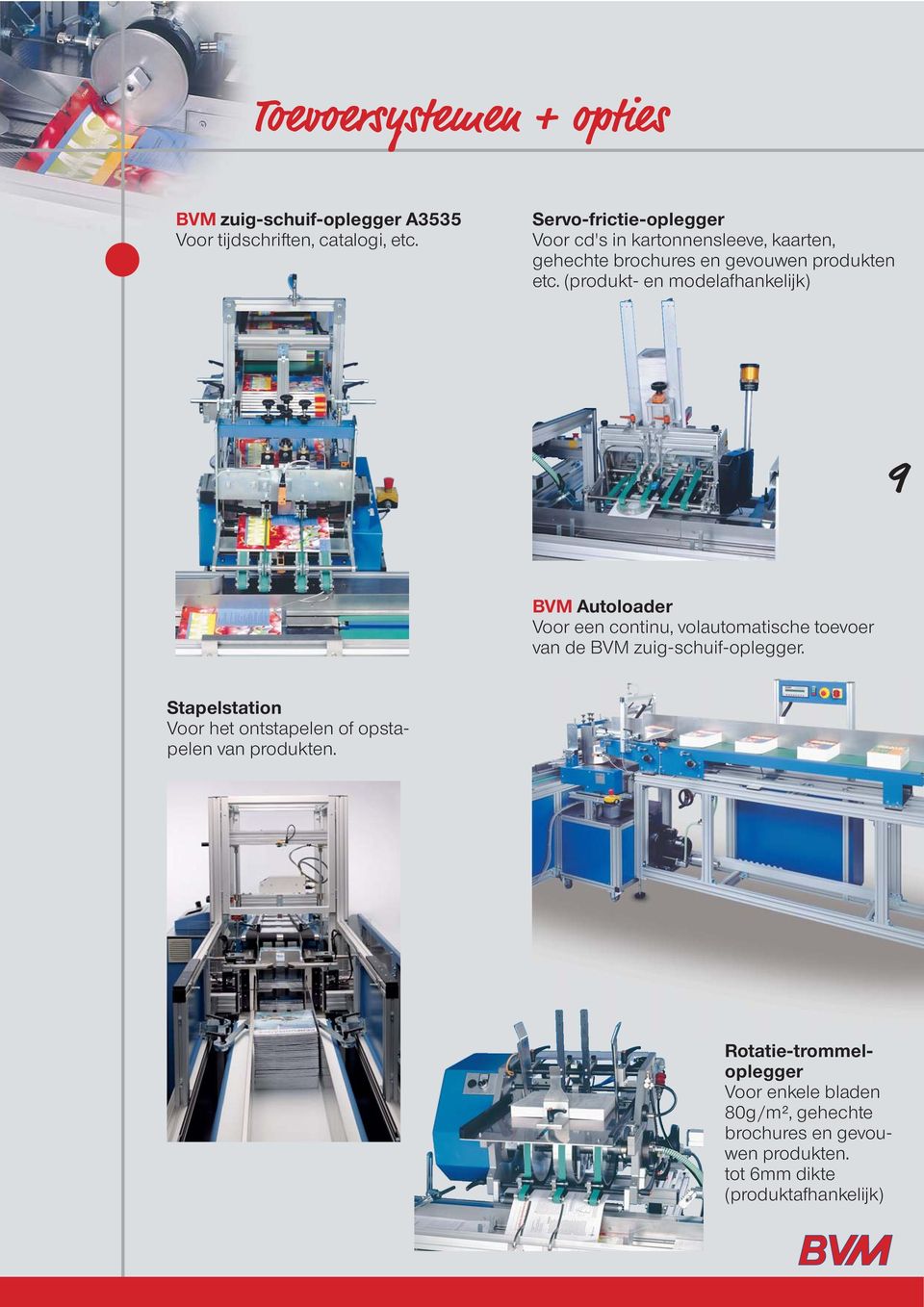 (produkt- en modelafhankelijk) 9 BVM Autoloader Voor een continu, volautomatische toevoer van de BVM zuig-schuif-oplegger.