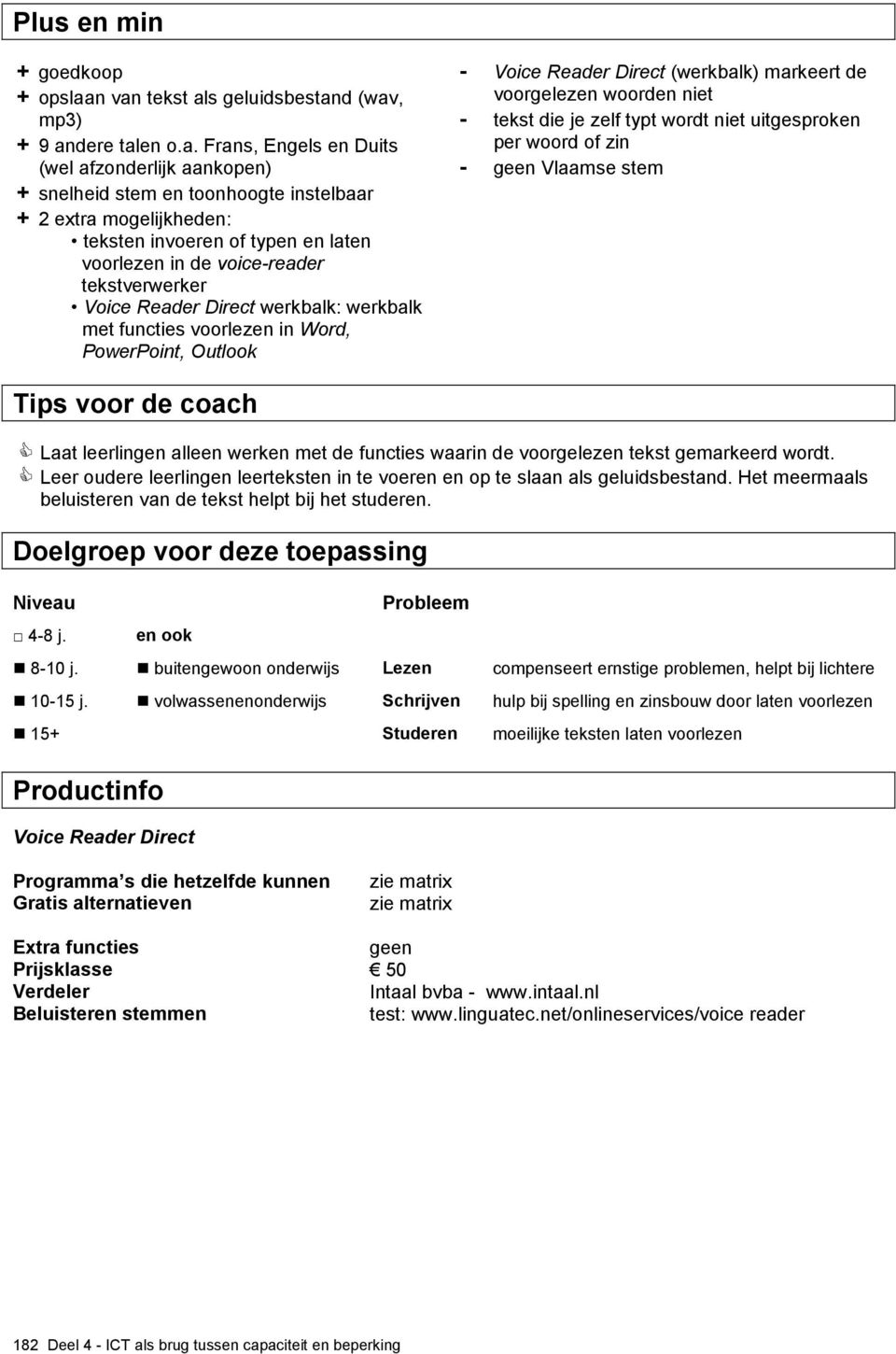 typen en laten voorlezen in de voicereader tekstverwerker Voice Reader Direct werkbalk: werkbalk met functies voorlezen in Word, PowerPoint, Outlook Tips voor de coach Voice Reader Direct (werkbalk)