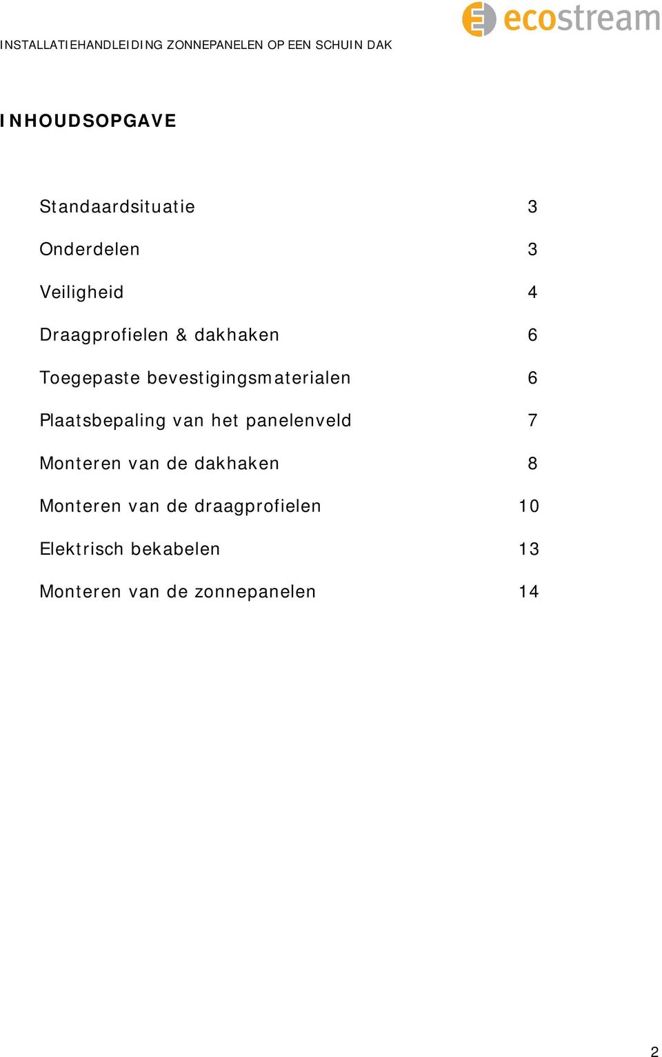 Plaatsbepaling van het panelenveld 7 Monteren van de dakhaken 8