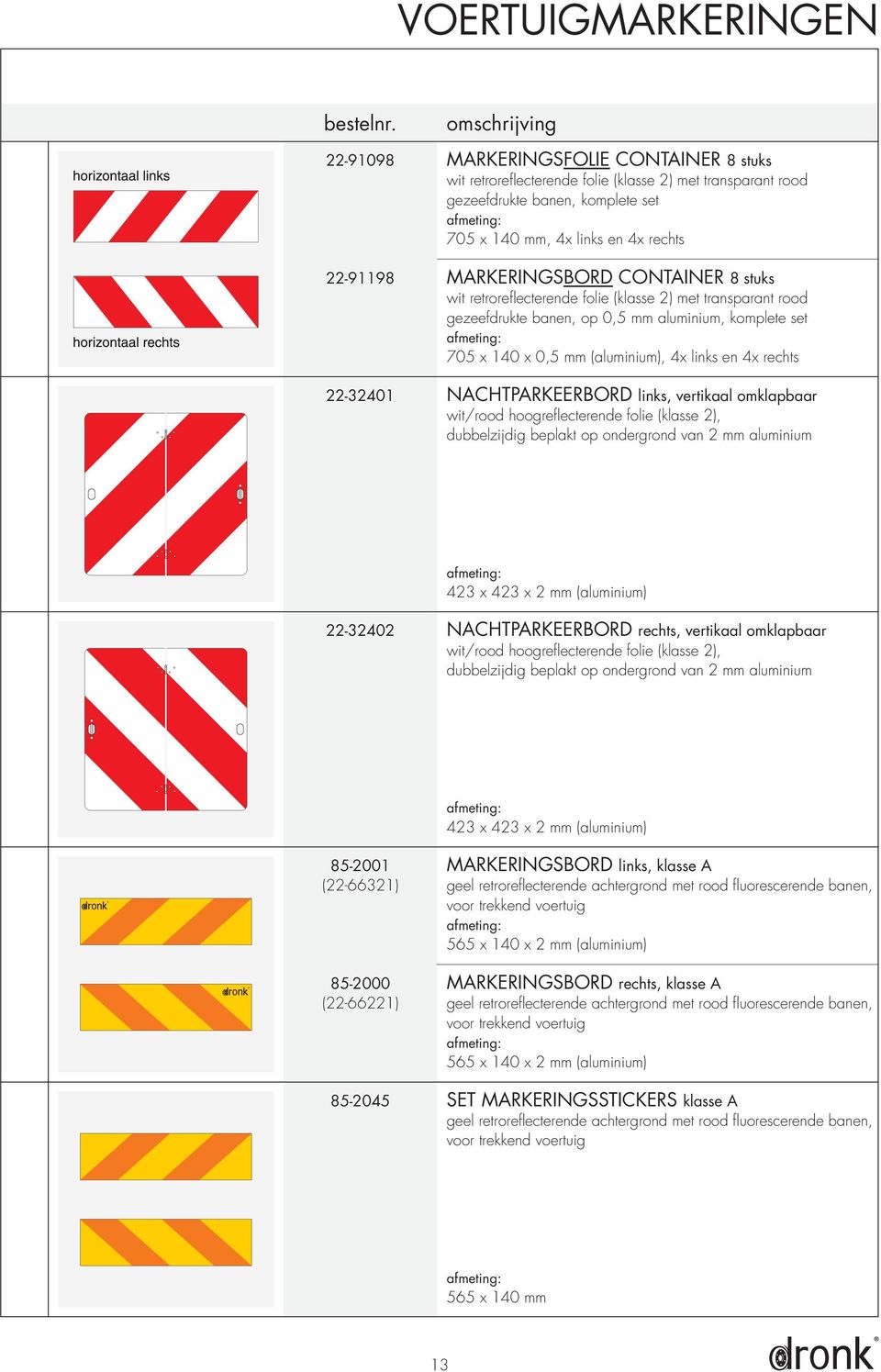 NACHTPARKEERBORD links, vertikaal omklapbaar wit/rood hoogreflecterende folie (klasse 2), dubbelzijdig beplakt op ondergrond van 2 mm aluminium 423 x 423 x 2 mm (aluminium) 22-32402 NACHTPARKEERBORD