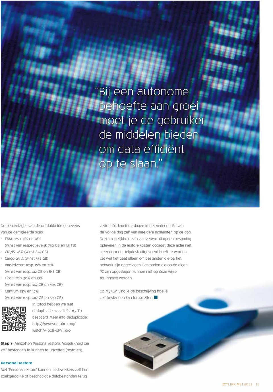 30% en 18% (winst van resp. 942 GB en 304 GB) Centrum 25% en 14% (winst van resp. 467 GB en 350 GB) In totaal hebben we met deduplicatie maar liefst 6,7 Tb bespaard.