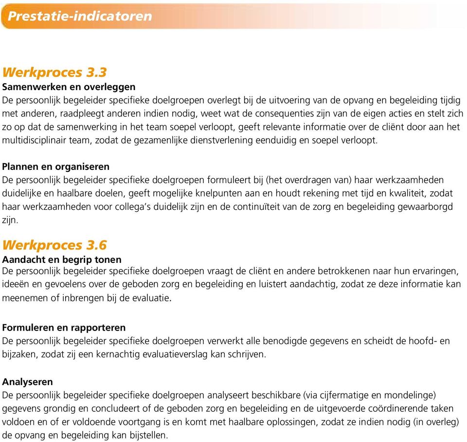 consequenties zijn van de eigen acties en stelt zich zo op dat de samenwerking in het team soepel verloopt, geeft relevante informatie over de cliënt door aan het multidisciplinair team, zodat de